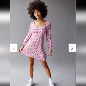 Billabong Pink Floral Mini Dress Long Sleeve Medium Sweetheart Puff Sleeve